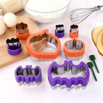 Halloween Cookie Cutters Set, 8pcs Bat and Pumpkin Shape Biscuit Cookie Cutters in 4 Sizes, Stainless Steel Food Decoration Tools and Kitchen Baking Accessories for Halloween
