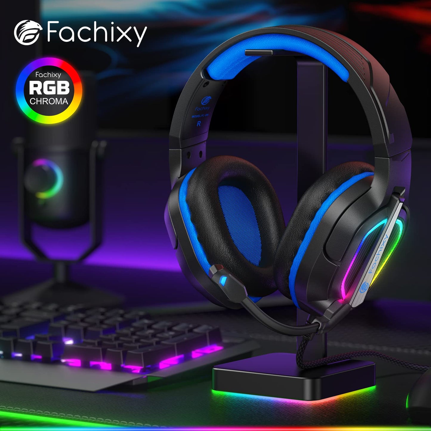 Fachixy FC200 PC Gaming Headset for PS4, PS5, Switch, Xbox One, Mac, Noise Canceling Headphones with Microphone, Computer Headset with 3.5mm Jack & RGB Light