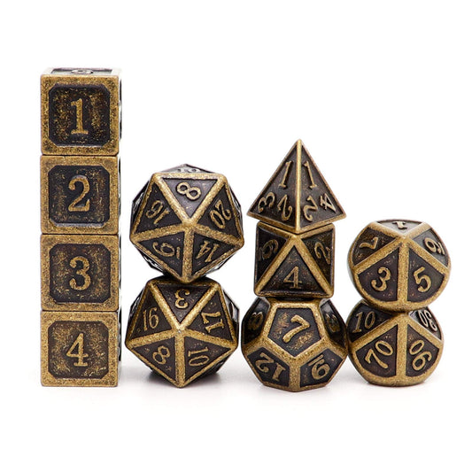 Haxtec 11 Pieces Metal DND Dice Set D&D Extra D6 D20 Ancient D&D Dice for Dungeons and Dragons TTRPG Games-Antique Bronze 11PCS