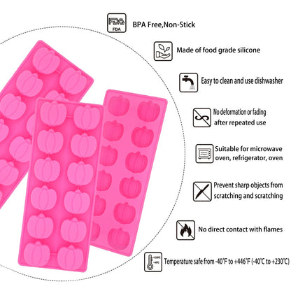 Dioycli Pumpkin Silicone Mold 3 PCS Fall Chocolate Molds 12 Cavity Nonstick 3D Halloween Silicone Molds for Baking Chocolate Candy Cake and Cookies