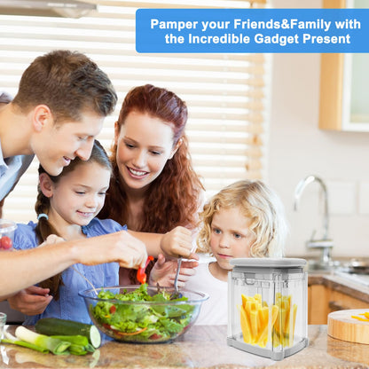 French Fry Cutter 4-in-1 – Potato Cutter for Fries, Onion Dicer, Food Chopper & Apple Slicer – Manual Hand Vegetable Cutter with 4 Blades