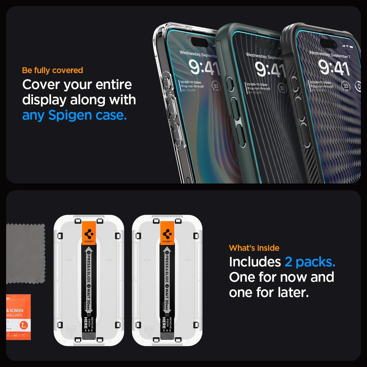 Spigen Tempered Glass Screen Protector [GlasTR EZ FIT] designed for iPhone 15 Pro [Case Friendly] - 2 Pack