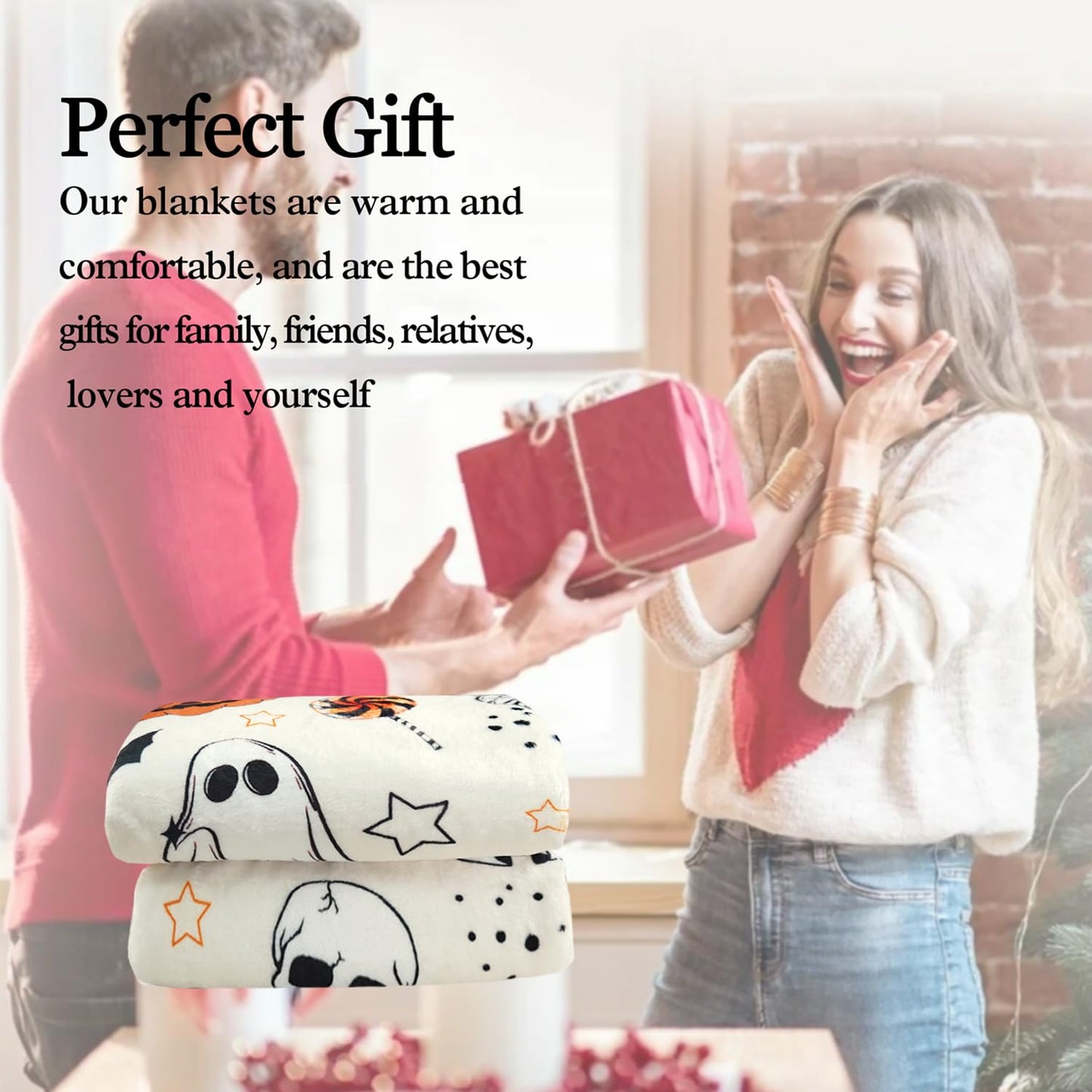 Halloween Ghost Boo Blanket- Fun and Cute Flannel Soft Warm Blanket for Sofas and Chairs - 50x60 Inch