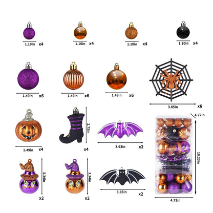 56pcs Halloween Hanging Ornaments for Tree Decorations, Shatterproof Plastic Hanging Halloween Ball Pendants with Pumpkin, Witches Hat Signs, Halloween Tree Decor Party, Holiday, Home (Multi New)