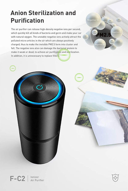 Lapurifier Car Air Purifier Ionizer, 12 Million Negative Ions, 27dB Quiet Portable Ionic Air Purifiers for Car Small Room Removes Dust Pet Odors Pollen