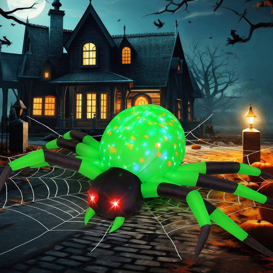 COMIN 9FT Width Halloween Inflatables Outdoor Decorations Spider Blow Up Yard Decoration with Built-in LED for Yard Garden Party Lawn (Green)