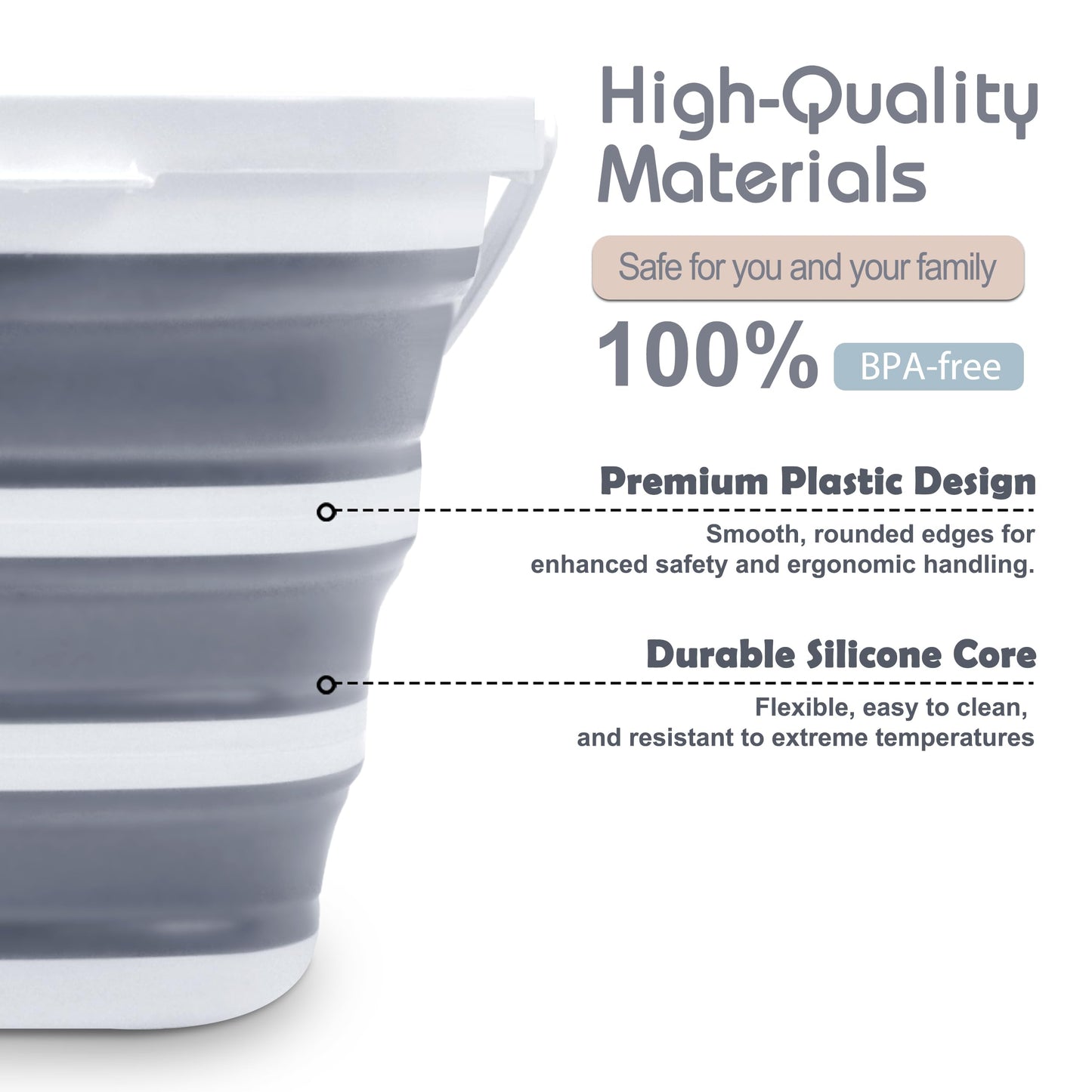 Goderewild Collapsible Bucket, 2.6 Gallon (10L) - Square Foldable Mop Bucket for House Cleaning, Car Washing, Camping - Portable Water Pail for Outdoor, RV, Travel (Grey)