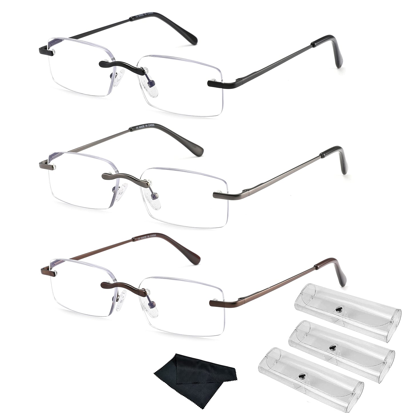 HIYANJN Frameless Reading Glasses Blue Light Blocking Rimless Computer Reader For men Lightweight Eyeglasses(3-Pack,2.25