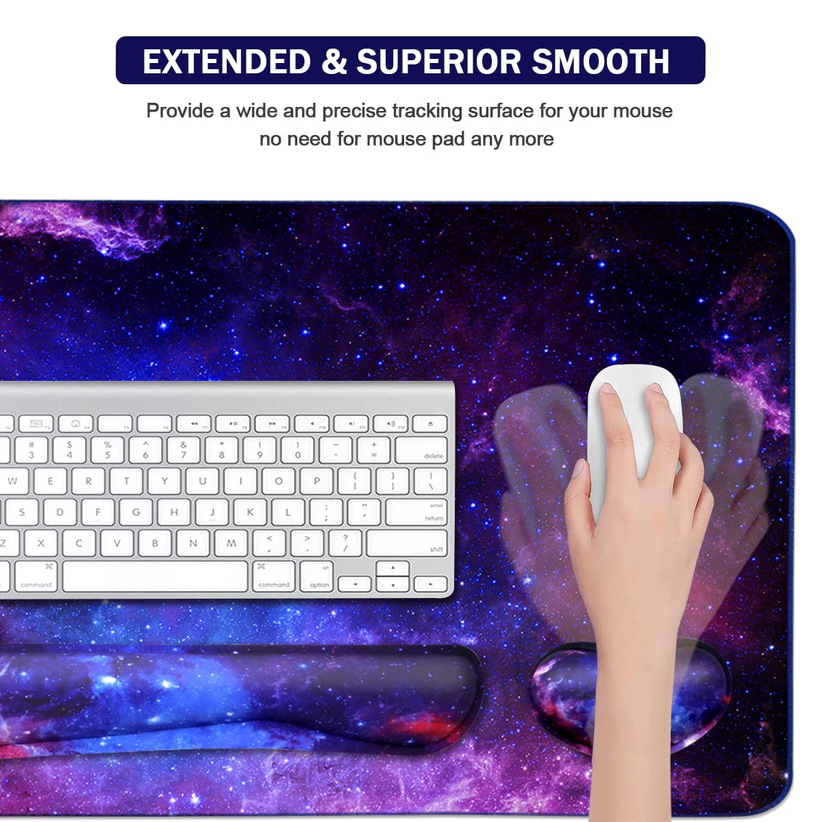 Large Mouse Pad and Keyboard Wrist Rest, Desk Pad for Keyboard and Mouse, 4-in-1 Large Gaming Mouse Pad with Wrist Support, Desk Mat for Home Office Study Game-Galaxy Fluid