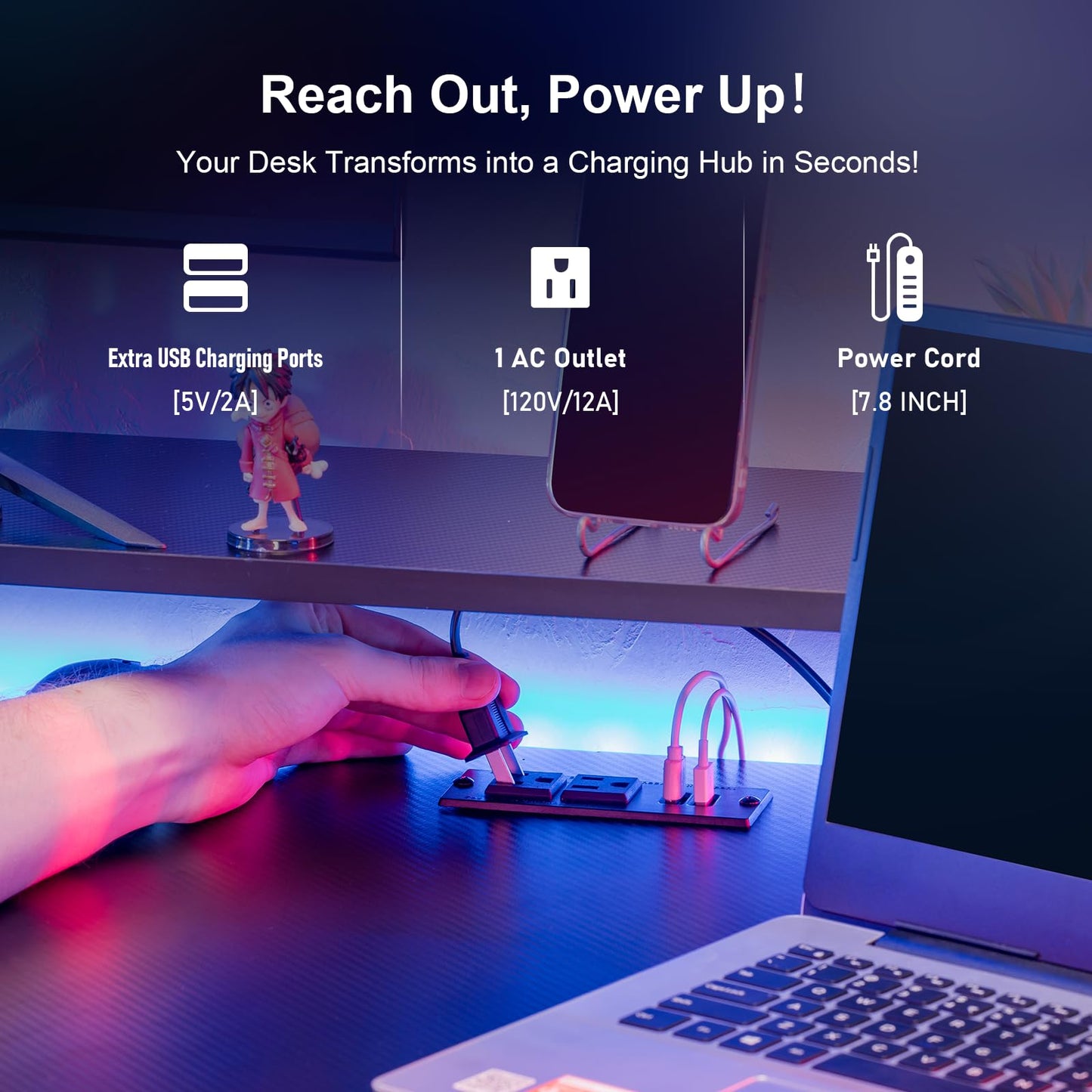 GTRACING 55 Inch Gaming Desk with LED Lights, Computer Gamer Desk with Monitor Stand, Ergonomic Carbon Fiber Surface Gaming Table with Mouse Pad for Home Office, RGB