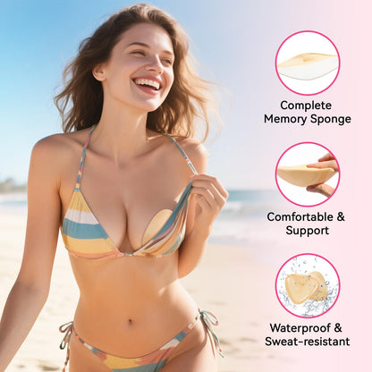 Dandelion Pact Double Sided Sticky Bra Inserts, Invisible Push Up Sticky Bra Pads for Large Breasts, Stick on Bra for Bikini Swimsuits (Medium, Beige)