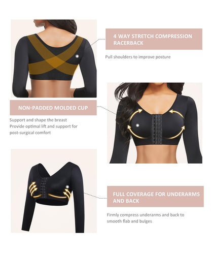 FeelinGirl Upper Arm Compression Sleeve Post Surgery Posture Corrector Tank Top Arm Slimmer Shapewear Black M