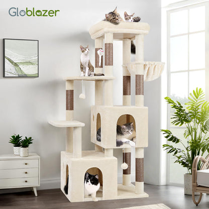 Globlazer Cat Tower for Indoor Cats, Heavy Duty Cat Trees for Large Cats Adult Big Cats Maine Coon Cat Tree Tower with Scratching Post, Extra Large Top Perch, Cat Condos, F61, Beige, 61inch