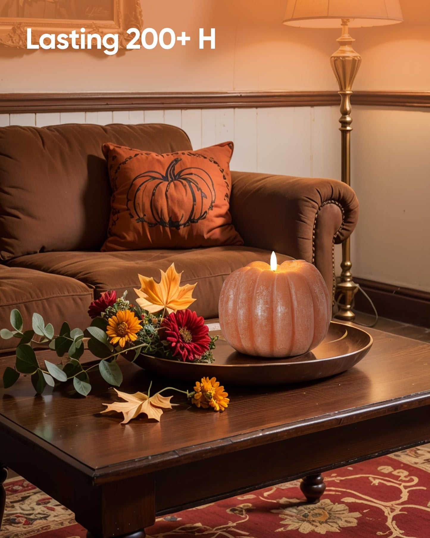 Homemory Flickering Flameless Wax Pumpkin LED Candle with Remote, Timer, Dimmer, Battery Operated Candle for Thanksgiving Gifts -Halloween, Fall Harvest Decor for Tiered Tray Table Indoor