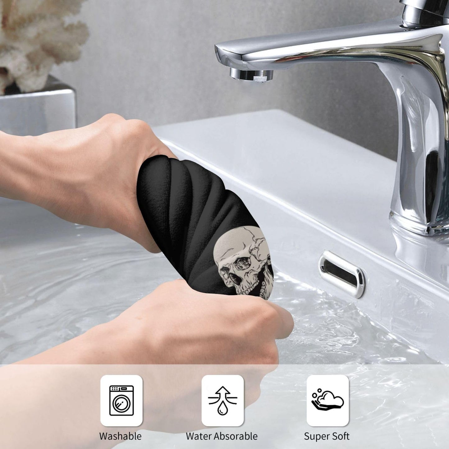 Dewoofly Rock and Roll Skeleton Hippie Skull Soft Fingertip Towels, Hand Towel, Dish Towel for Kitchen All Season 12 x 27.5 inches