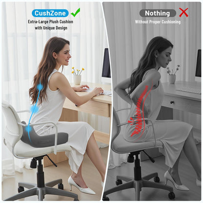 Cushzone Seat Cushion, Memory Foam Office Chair Cushions, Ergonomic Curved Design for Sciatica, Tailbone, Coccyx, Seat Support for Car, Desk Chair, Wheelchair, Enhances Long Sitting Comfort (Grey)