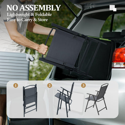 Crestlive Products Folding Patio Chairs Set of 4, Outdoor Foldable Chairs for Outside Portable Lawn Chair with Durable Rust-Resistant Frame and Breathable Textilene Material, Gray