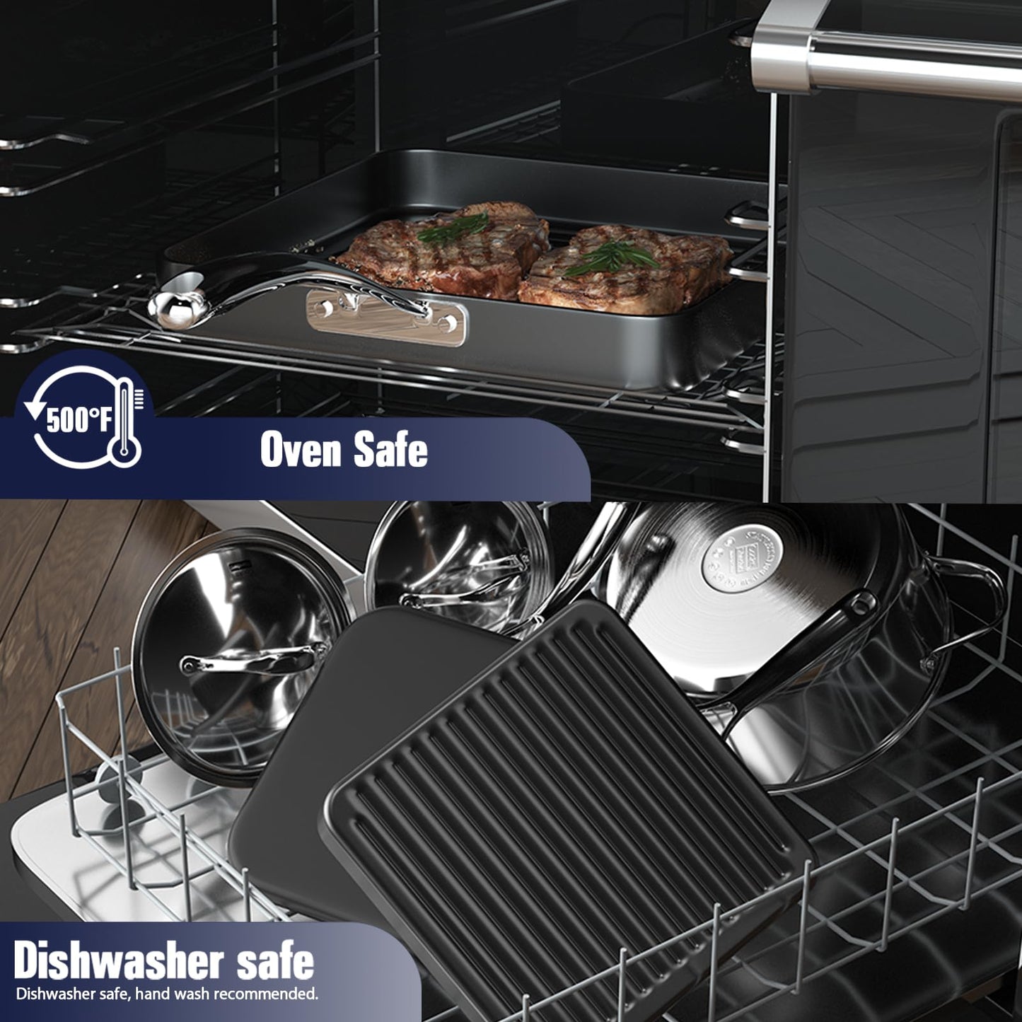 Cooks Standard Nonstick Square Grill Pan 11 x 11-Inch, Hard Anodized Grilling Skillet Pan Cookware for Camping, Home Use