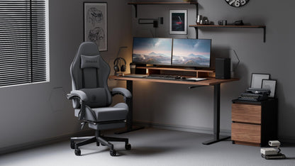 Dowinx Gaming Chair Fabric with Pocket Spring Cushion, Massage Game Chair Cloth with Headrest, Ergonomic Computer Chair with Footrest 290LBS, Black and Grey