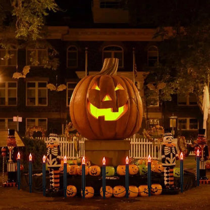 Halloween Pathway Lights Outdoor, 19.5Ft Halloween Pathway Marker String Lights with 10 C18 Flicker Flame Black Candles Stakes Lights Plug in Walkway Light for Lawn Garden Sidewalk Driveway