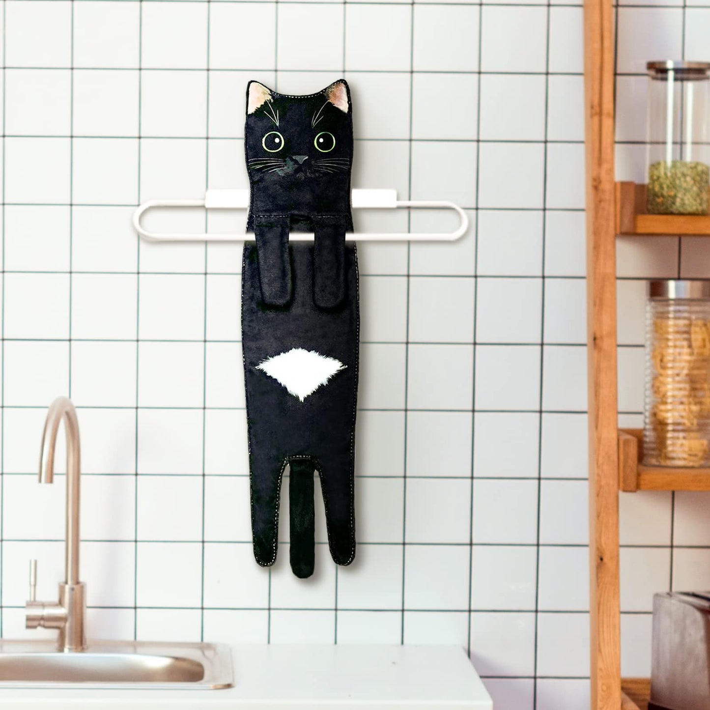 Hawgiman Hand Towels for Bathroom Kitchen,Cute Cat Quick-Dry Hanging Hand Towels Decorative for Bathroom Face Towels,Funny Gifts for Cat Lovers (Black)