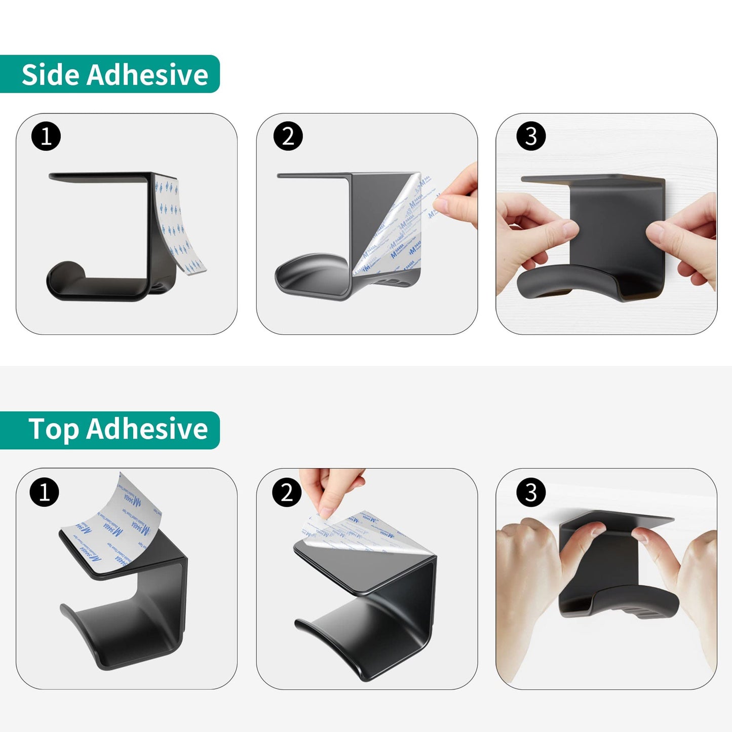 HomeMount Headphone Hook Under Desk - Headphone Holder Under Table, Adhesive Gaming Headphone Stand Hanger Desk Mount for Most Headphone（Black）