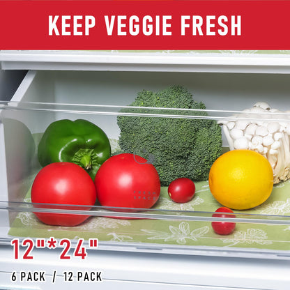 Cooyes Drawer & Shelf Liner for Kitchen Cabinets, Breathable Cloth Material, Machine Washable, Refrigerator Liners with Non-Slip Particles, Keep Produce Fresh Longer, 12 Pack, 12" * 24", Sage Green