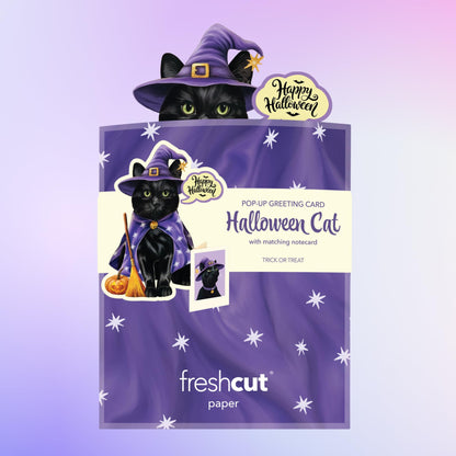 Freshcut Paper Pop Up Cards, Mini Halloween Cat, 6 Inch Mini Sized 3D Cat Gifts, Popup Greeting Card, Halloween Cards, October Card, Blank Notecard & Envelope