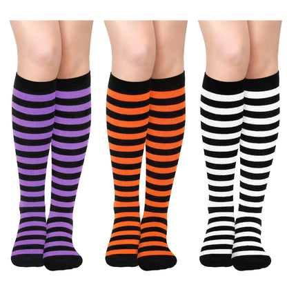 Halloween Socks Woman Halloween Knee High Socks for Women Black and White Striped Socks Purple Striped Socks Witch Socks