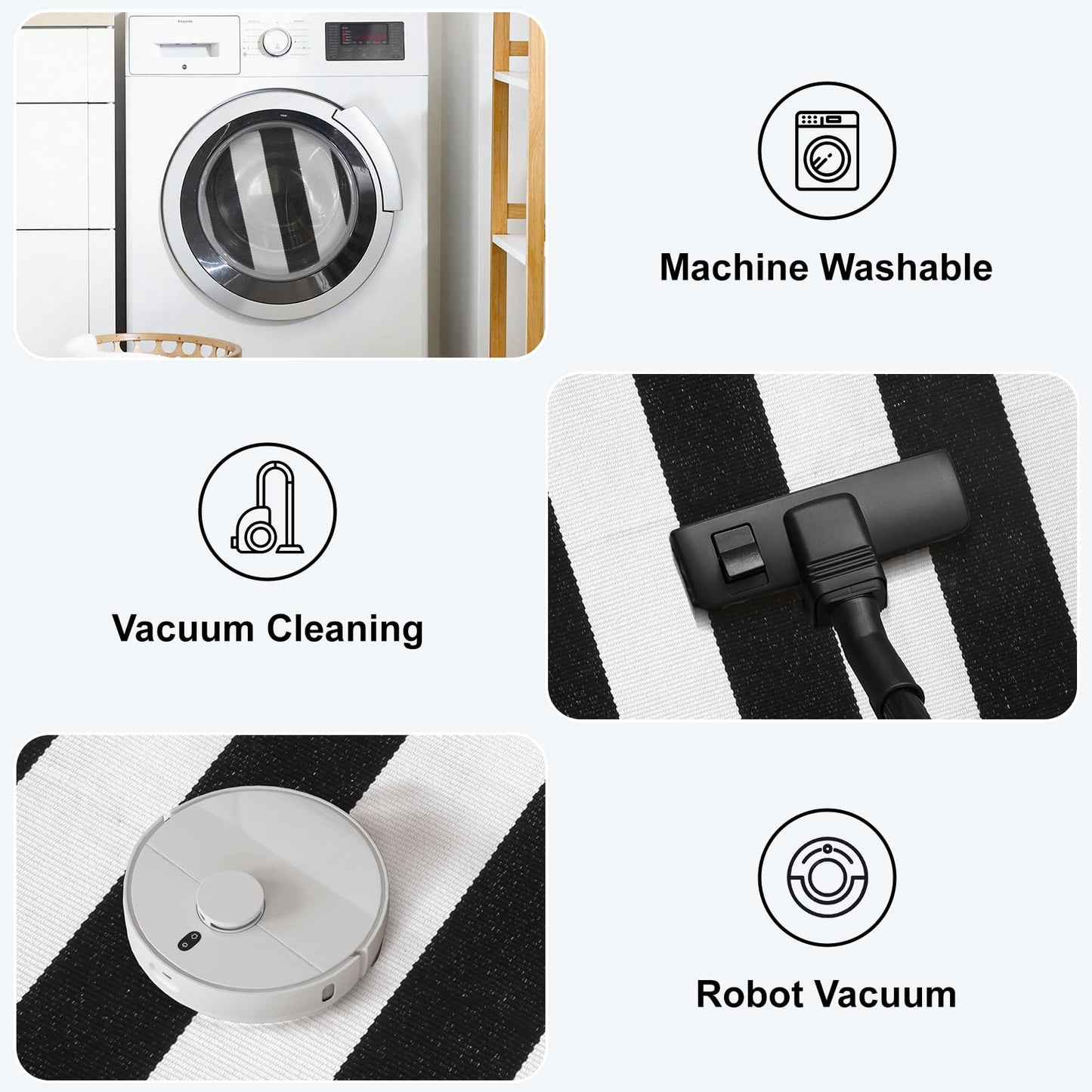 Collive Black and White Outdoor Striped Rug 24"x 51", Cotton Woven Fall Front Porch Rug Decor, Washable Farmhouse Layered Welcome Mat Outdoor for Kitchen Entryway Entrance Halloween