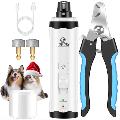 VIWIK Dog Nail Trimmers with Light, Cat Dog Nail Clippers, Dog Nail Grinder Quiet for Large Medium Small Dogs Paw & Cats Claw, Electric 2-Speed Pet Toenail Grooming Supplies, Gifts for Dog Lovers.