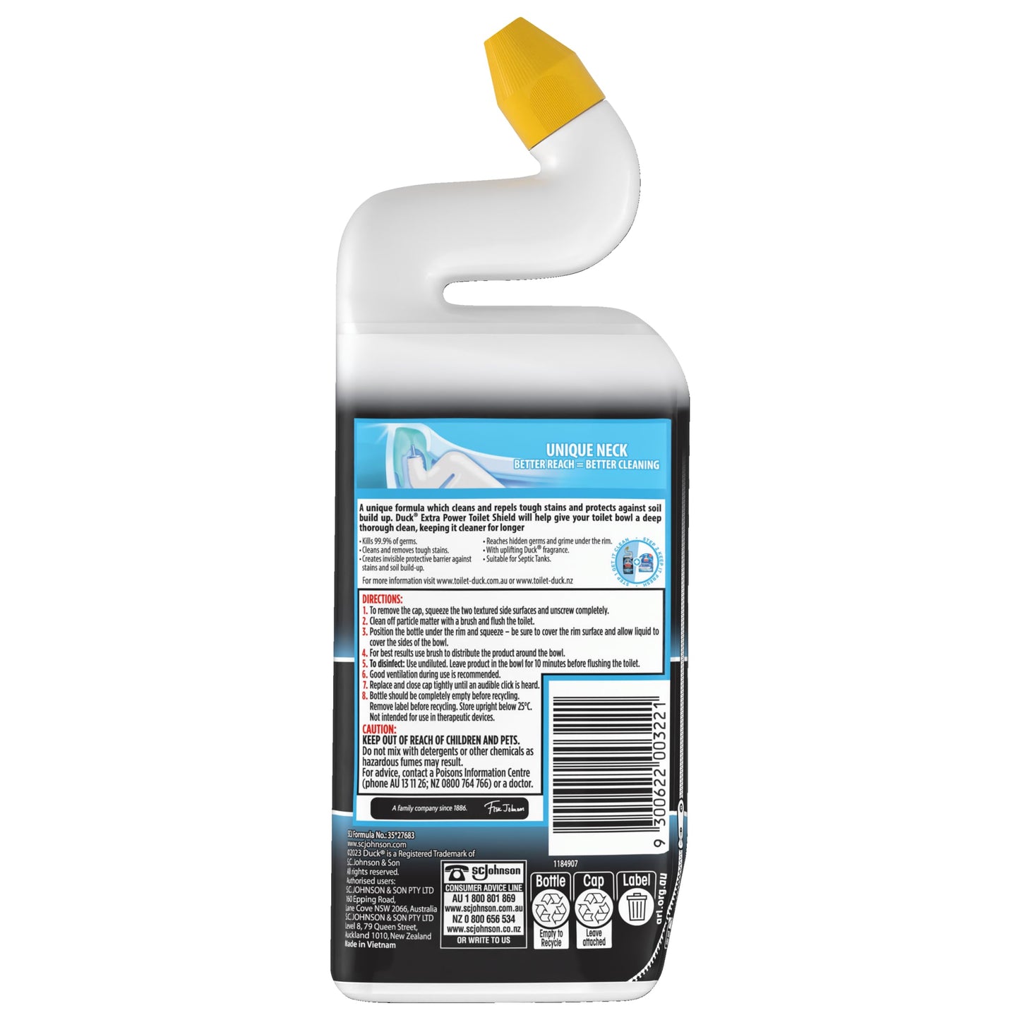 Duck Extra Power Liquid Toilet Cleaner, Stain Remover and Toilet Bowl Freshener, Ocean Burst Fragrance, 500mL