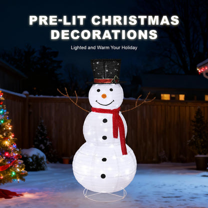 VINGLI Snowman Outdoor Christmas Decorations with 90 LED Lights, Lighted Snowman with Top Hat Holiday Ornaments Yard Decor for Home, Lawn and Front Yard-4 FT