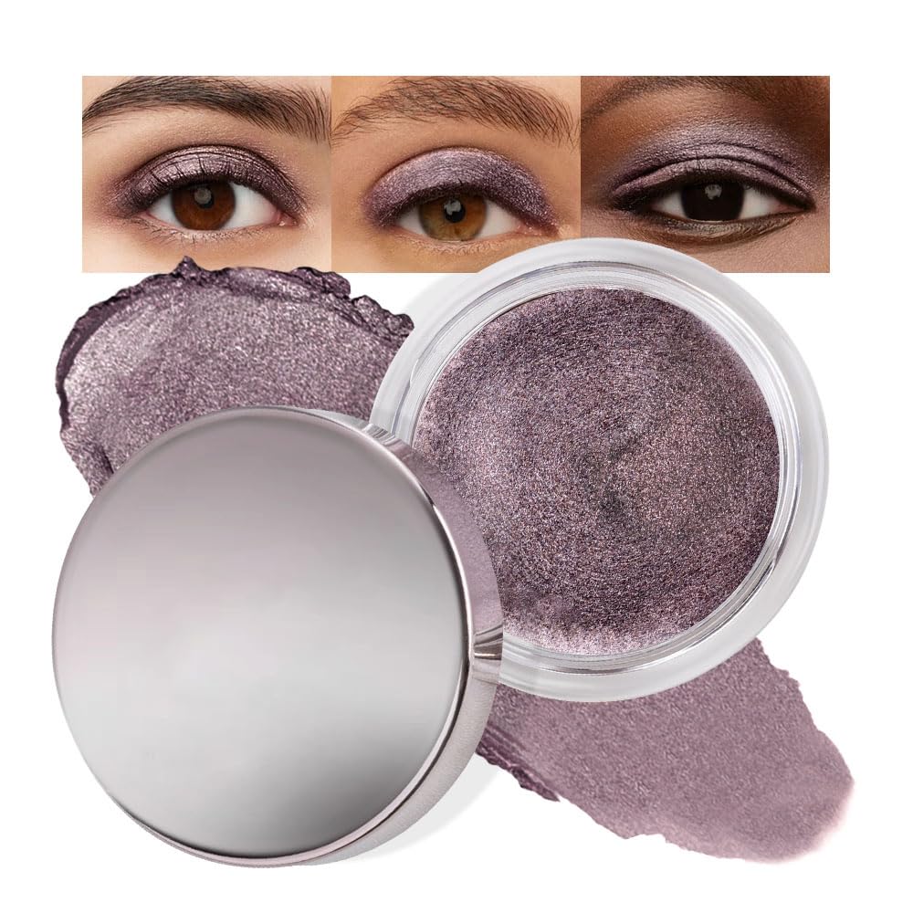FeiCuiYun Cream Glitter Dark Purple Shimmer Metallic Eyeshadow Palette Makeup, Natural Single Mini Instant Holographic Eyeshadow For Women, Sombras Crema Para Ojos, Talc, Paraben & Cruelty Free