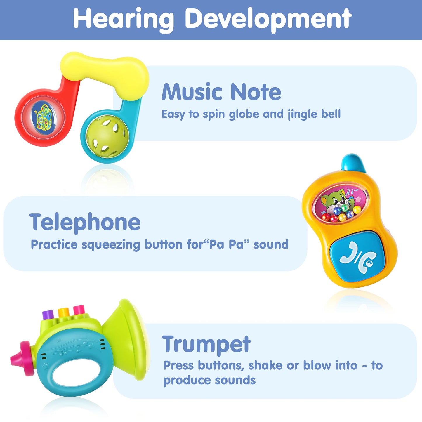 iPlay, iLearn 10pcs Baby Rattles Toys Set, Infant Grab Shake Rattle, Easy Hold Sensory Teether, Babies Development Learning Music Toy, Newborn Shower Birthday Gift 1 2 3 4 5 6 7 9 10 12 Month Boy Girl