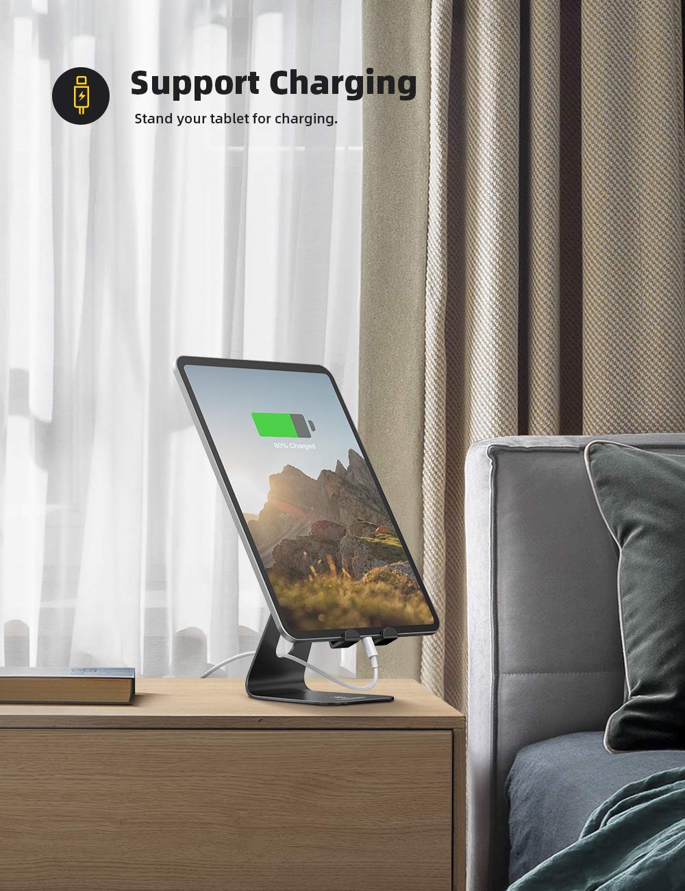 Lamicall Tablet Stand, Tablet Holder for Desk - Multi-Angle Adjustable Tablet Desktop Dock Cradle, Compatible with iPad Pro 11, 12.9, Air, Mini, Fire HD, Galaxy Tab, and Other 4-13" Tablets, Black