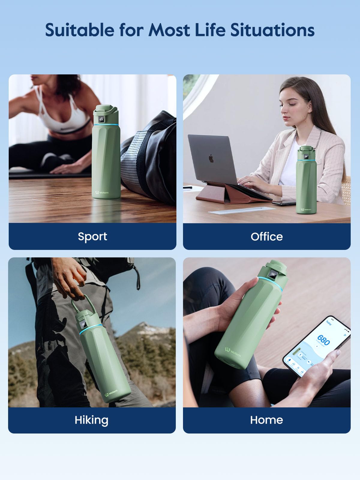 BOOST Smart Water Bottle with Reminder & Tracker, Double Wall Vacuum Insulated Bottles Stainless Steel, 32oz BPA-Free Wide Mouth for Gym, Office, School, Ideal Gift for Christmas, Thanksgiving Day