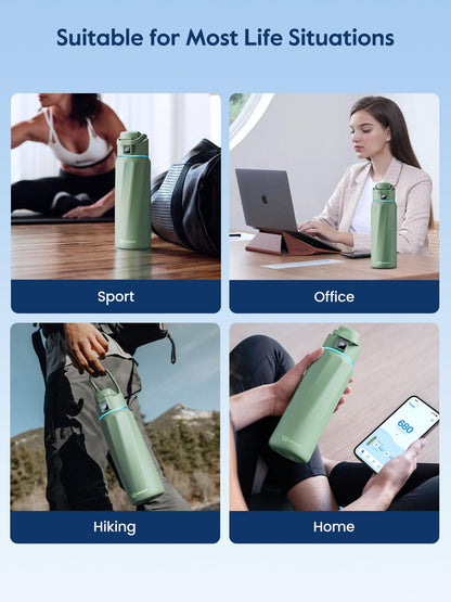 BOOST Smart Water Bottle with Reminder & Tracker, Double Wall Vacuum Insulated Bottles Stainless Steel, 32oz BPA-Free Wide Mouth for Gym, Office, School, Ideal Gift for Christmas, Thanksgiving Day