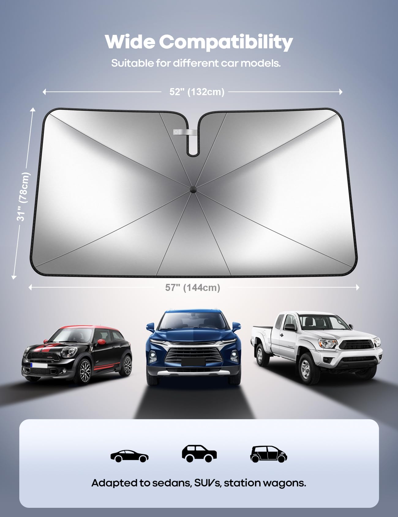 Lamicall Car Windshield Sunshade Umbrella - Foldable Car Windshield Sun Shade Cover, 5 Layers UV Block Coating, 52"x31" Front Window Heat Insulation Protection, for Auto Sedan, SUV Windshield