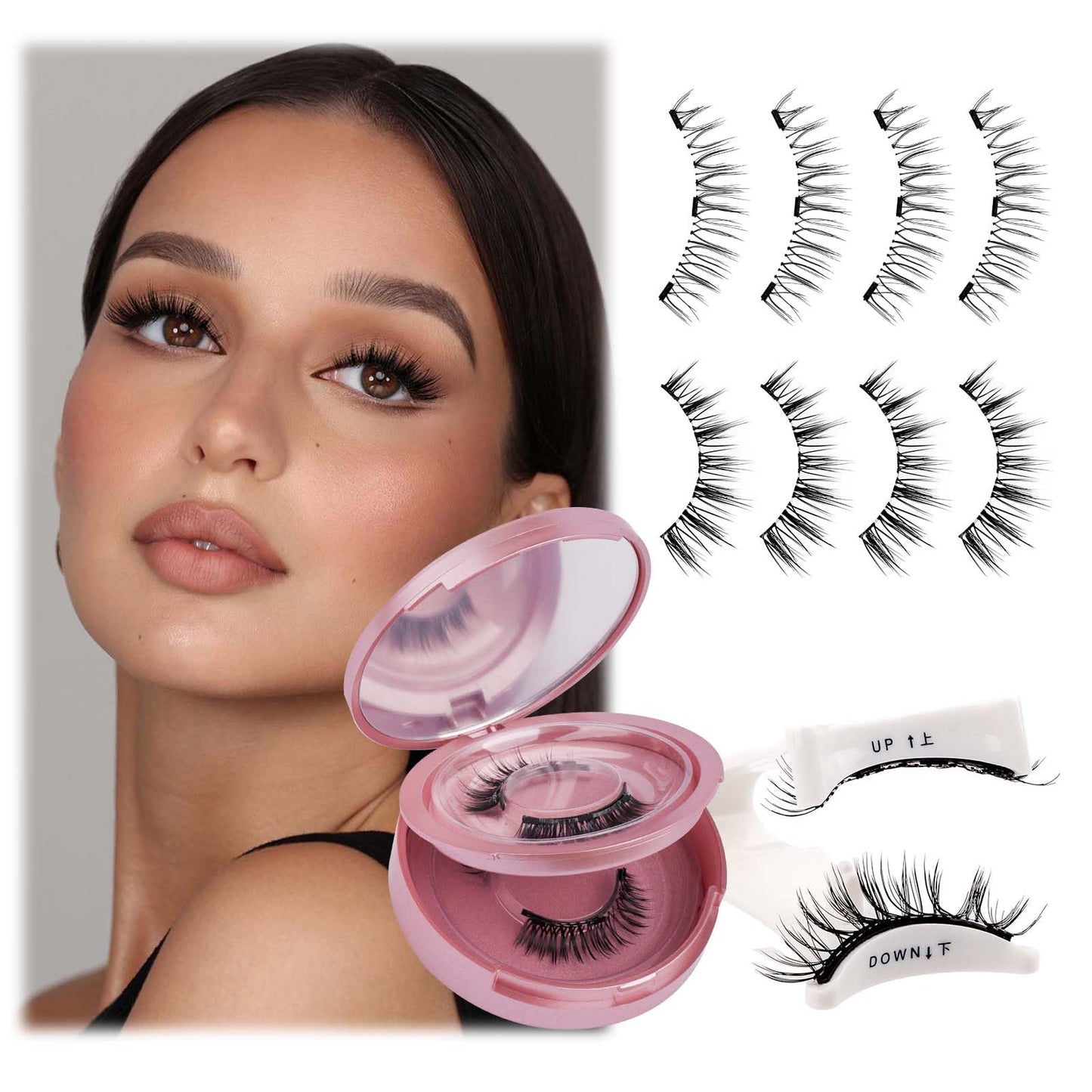 FADLASH Magnetic Eyelashes Natural Look 2 Pairs Fluffy False Eyelashes Reusable Magnetic Lashes Kit with Applicator No Glue Needed Easy to Wear and Remove (806+B7)