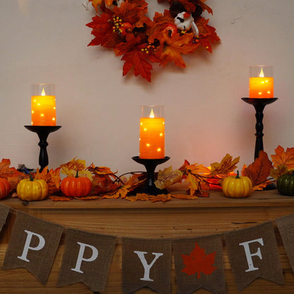 Homemory Halloween Orange Flameless Candles with String Lights, Battery Operated LED Candles with Remote and Timer, Candles for Halloween Decoration, Fall, Harvest Festival