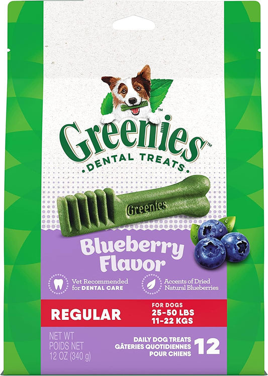 Greenies Bursting Blueberry Dog Dental Treat Regular Size 12 Count - Pack of 3