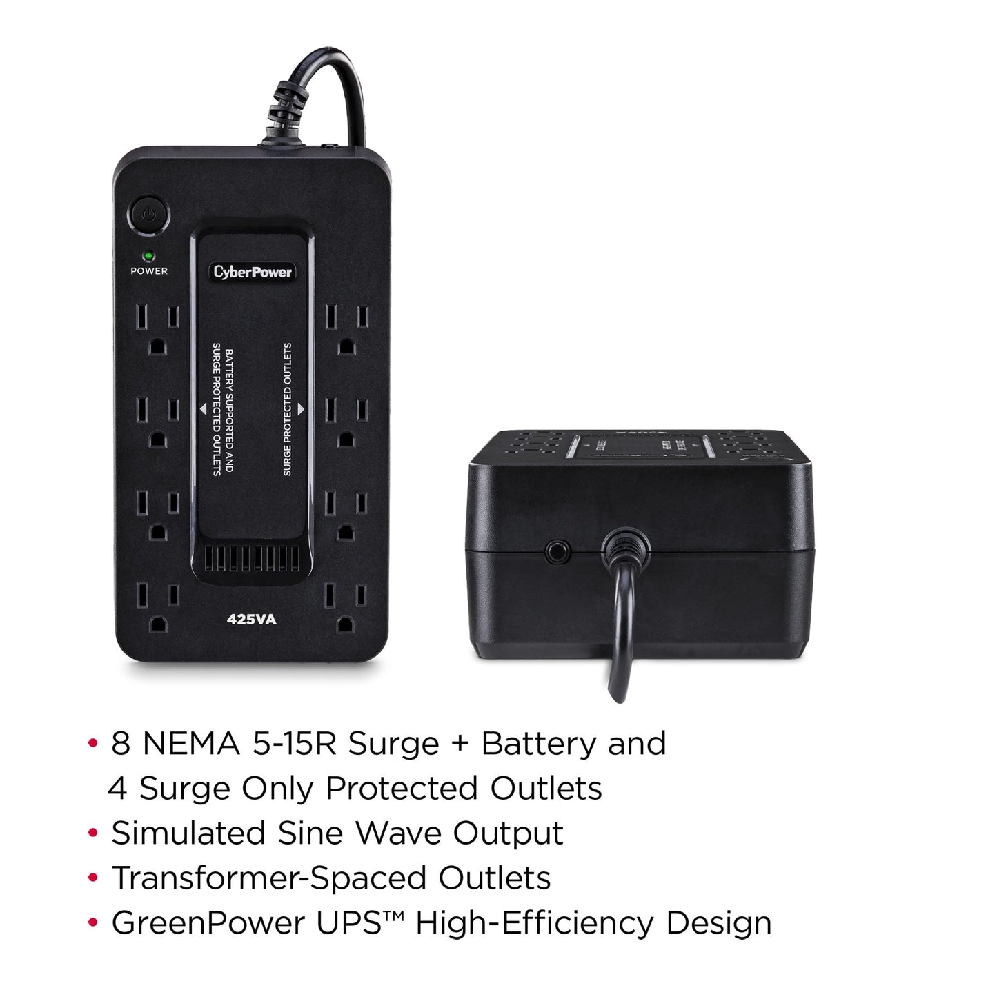 CyberPower ST425 Standby UPS System, 425VA/260W, 8 Outlets, Compact, Black