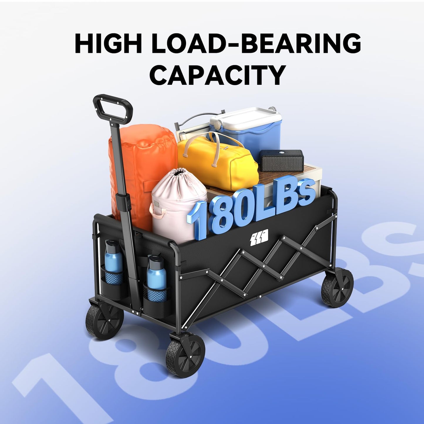 Collapsible Foldable Wagon, Foldig Wagon with Wheel Heavy Duty with 180lbs Weight Capacity Lightweight Utility Camping Cart for Groceries Garden Beach Sports Fishing (Black)