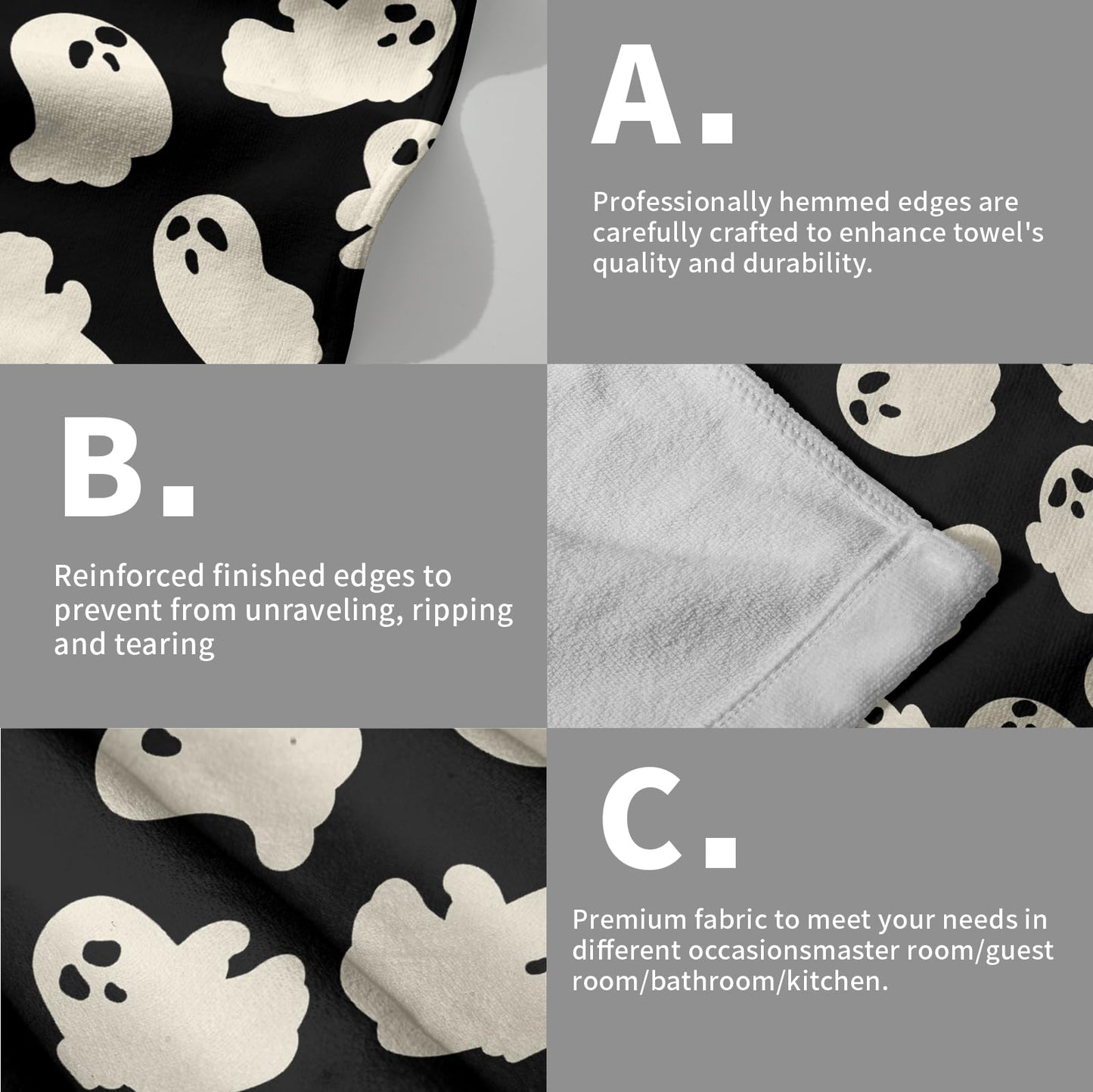 Granbey Halloween Ghost Hand Towels Pack of 2 White Spooky Ghost Black Face Towel 28.3x14.4 Inch Happy Halloween Holiday Decorative Super Soft Kitchen Towels for Bathroom Home Hotel Gym