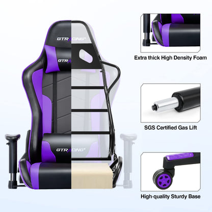 GTRACING Gaming Chair with Bluetooth Speakers Music Video Game Chair Audio Ergonomic Design Heavy Duty Office Computer Desk Chair GT890M Purple
