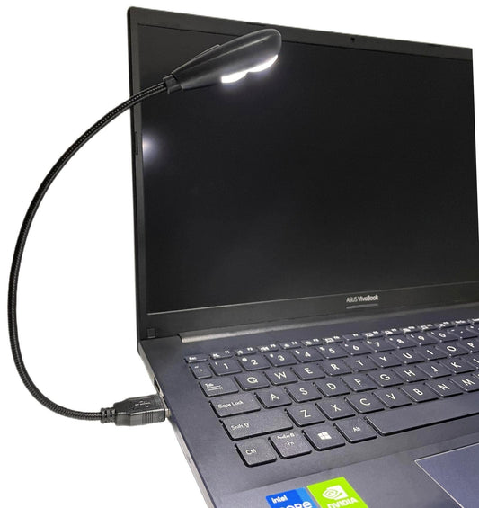 Kyfreshpower LED USB Reading Lamp Light with 2-Brightness Dimmable Setting, Flexible Gooseneck USB Light for Notebook Laptop Keyboard, Powerbank(On/Off Switch, 1 Black+1 Mini USB Light)