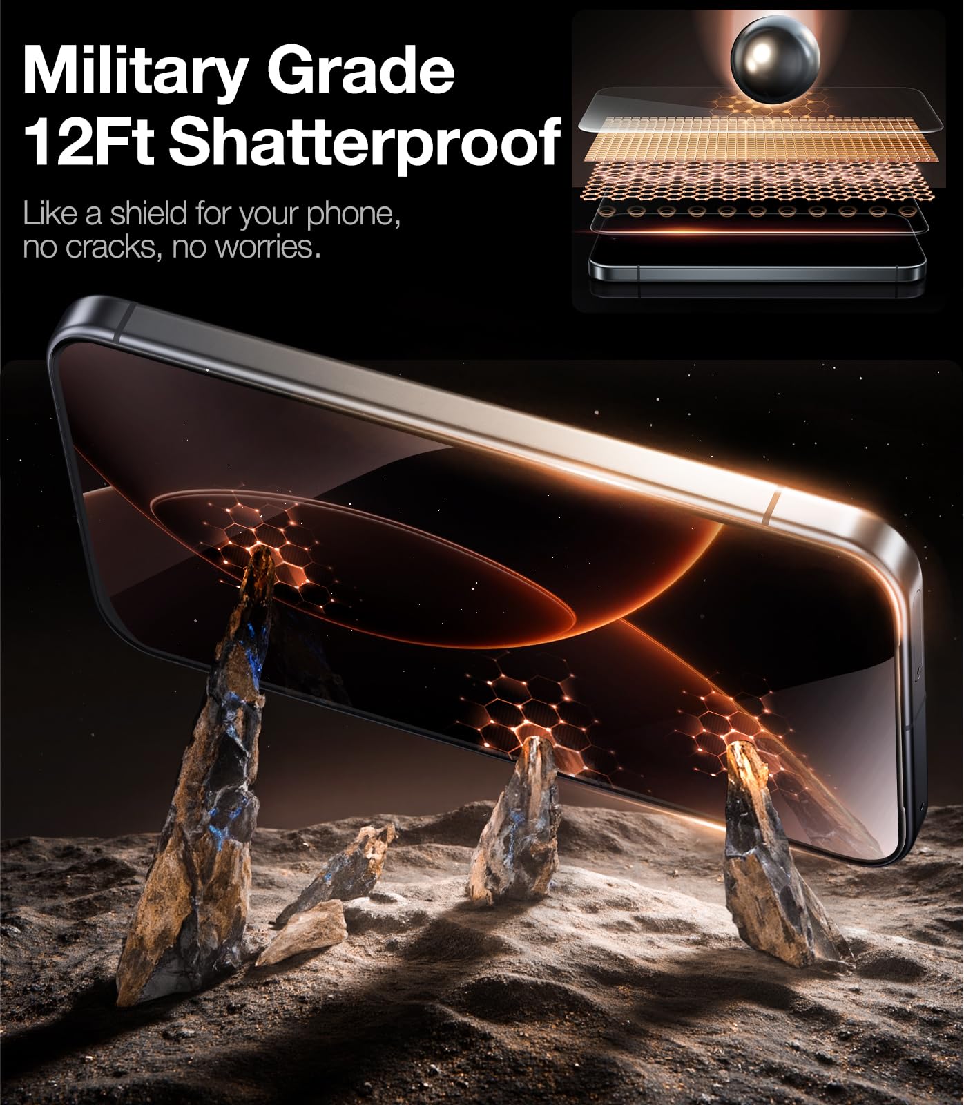 TORRAS Top-Notch Aerospace Glass for Samsung Galaxy S24 Ultra Screen Protector [12Ft Military-Grade Shatterproof] Anti-Scratch Tempered Glass Full Coverage Fit Screen Protector S24 Ultra 6.8" 2-Pack