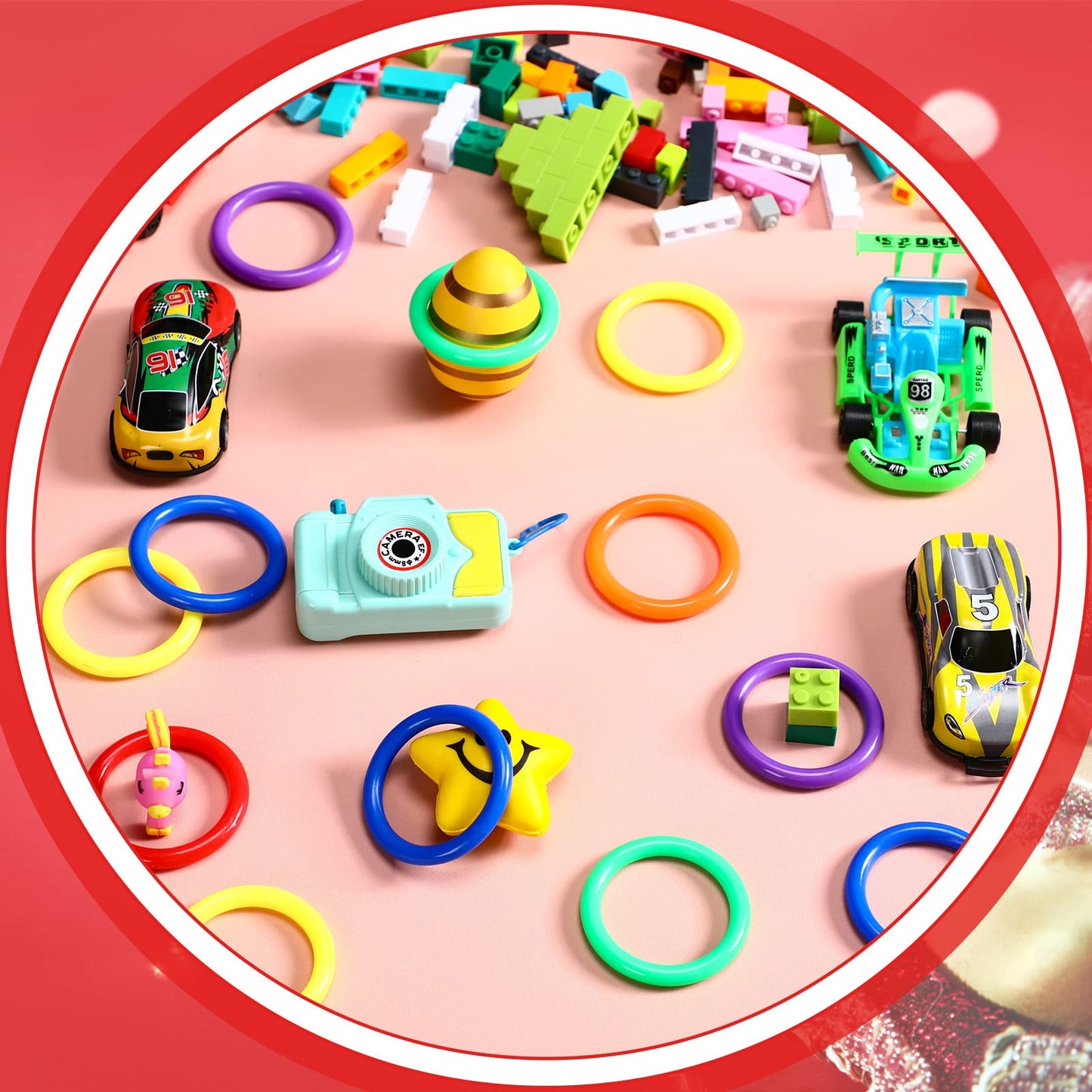 Civaner 72 Pcs Ring Toss Rings Game Plastic Carnival Ring Toss for Speed Agility Practice, Fun Target Toys Carnival Halloween Party Favors Throw Bottle Sports Yard Family Game(1.5 Inch,Mix Colors)