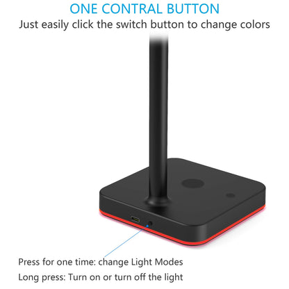 KAFRI RGB Dual Headphone Stand with Wireless Charger Desk Gaming Double Headset Holder Hanger Rack with 10W/7.5W QI Charging Pad and QC 3.0 USB Port - Suitable for Gamer Desktop Table Game Earphone